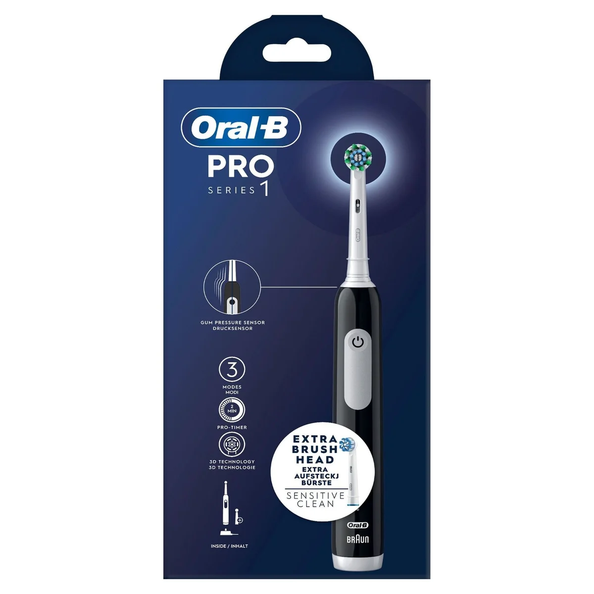 Oral B electric toothbrush 1 u. + 1 refill. Pro series 1 sensitive clean black.