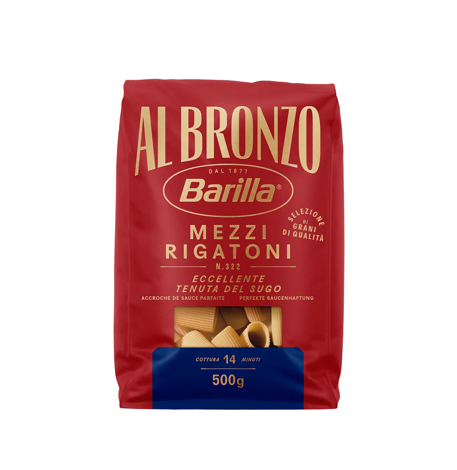 BARILLA PASTA ALBRONZO 500G MEZZI RIGATONI N.322 /16